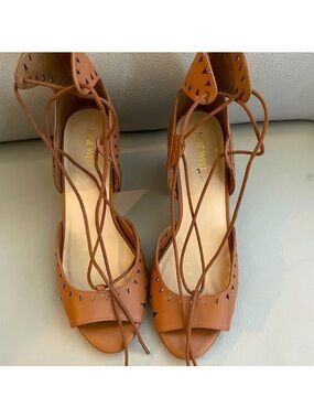 Nine West Cognac Brown Lace-Up Peep Toe Heels